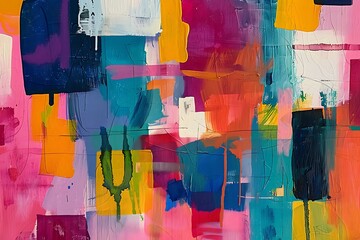 : A vivid abstract painting with a playful use of color and shape