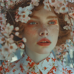 Flowery portrait of a beautiful woman
