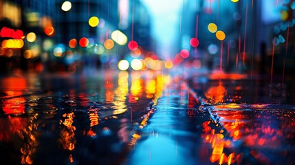 Rainy Night in the City A Glowing Street Scene Generative AI