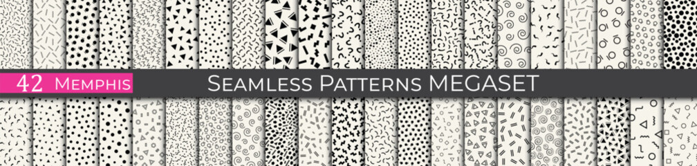 Set of minimal memphis pattern. Simple fashion halftone pattern set. Unique memphis background. - 772127865