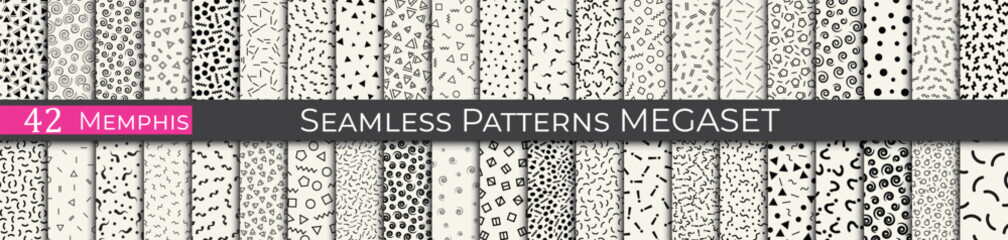 Set of minimal memphis pattern. Simple fashion halftone pattern set. Unique memphis background. - 772127881
