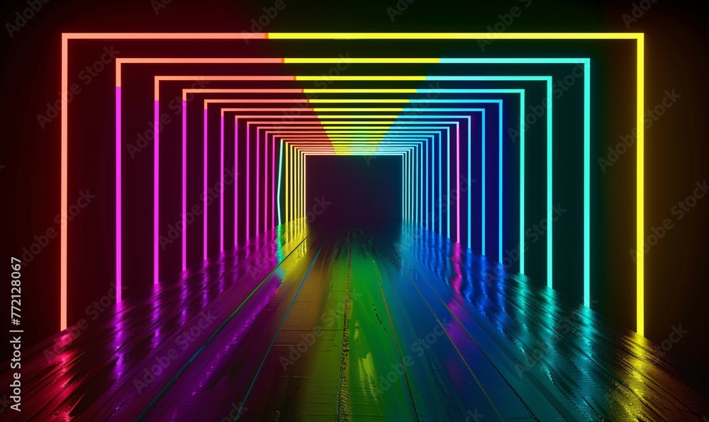 Poster neon rainbow tunnel a colorful escape for tech enthusiasts generative ai