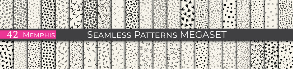 Set of minimal memphis pattern. Simple fashion halftone pattern set. Unique memphis background. - 772128057