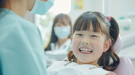 小児歯科で診察台で笑顔の女の子03