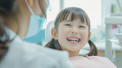 小児歯科で診察台で笑顔の女の子06