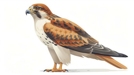 An illustration of an isolated cartoon falcon on a white background in modern format - obrazy, fototapety, plakaty