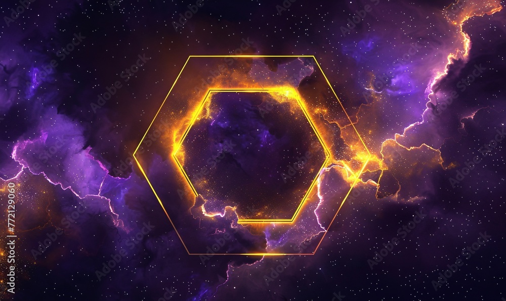 Poster glowing hexagons in space a celestial sensation for the month of june generative ai