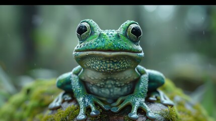 A cute cartoon of a frog. - obrazy, fototapety, plakaty