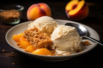 Indulgent Peach cobbler ice cream. Tasty pie. Generate Ai