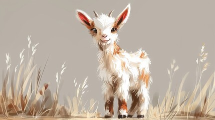 Cartoon with a cute goat - obrazy, fototapety, plakaty