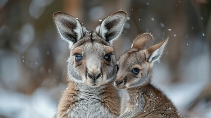 Kangaroo mother and baby. - obrazy, fototapety, plakaty