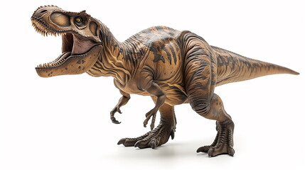 lifelike model of a Tyrannosaurus standing against a pure white background 