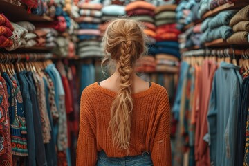 A shopper browsing through racks of trendy maternity clothes