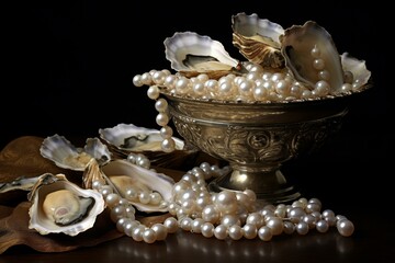 Rare Pearls oyster treasure. Ocean nature. Generate Ai - obrazy, fototapety, plakaty