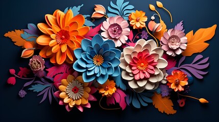 Fototapeta na wymiar Vibrant Colors and Floral Elements 3D Sculpture Style, vibrant colors, floral elements, 3D sculpture, style