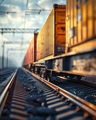 wagon of freight train with containers - obrazy, fototapety, plakaty