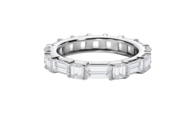 A mesmerizing white gold ring with intricate baguettes of baguettes creating a stunning, radiant design