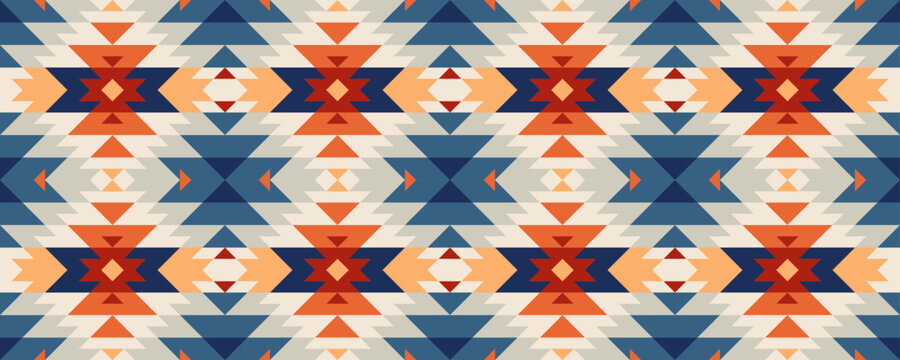 Traditional Native graphic, geometric shapes, seamless patterns and retro color tones for print or background. vector illustration
