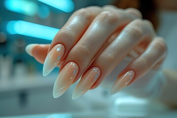 Beauty Salon Manicure Session A client enjoying a manicure session at a beauty salon, selecting nail colors