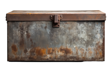 A weathered metal box filled with rust, showcasing years of character and history