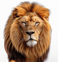 Image of a fully grown male lion, Panthera leo, closing one eye while looking directly at the...