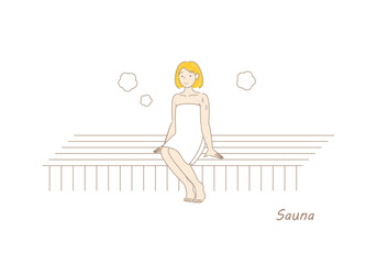 サウナ室でサウナを楽しんでいるサウナ好きの可愛い女性 ととのう サウナ女子 シンプル イラスト ベクター
A cute sauna-loving woman enjoying sauna in the sauna room. sauna girl. Simple illustration Vector.
