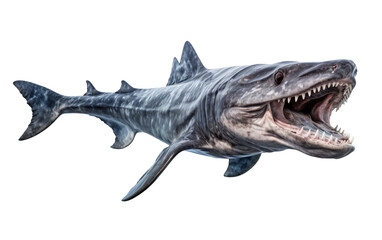 A detailed drawing of a fierce shark showcasing its sharp teeth with its mouth wide open