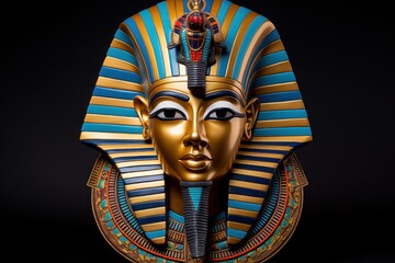 Mysterious Pharaoh mask colorful. Stone wooden. Generate Ai - obrazy, fototapety, plakaty