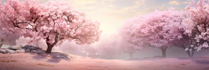 adorned with the delicate and pastel hues of cherry blossoms, capturing the essence of spring.