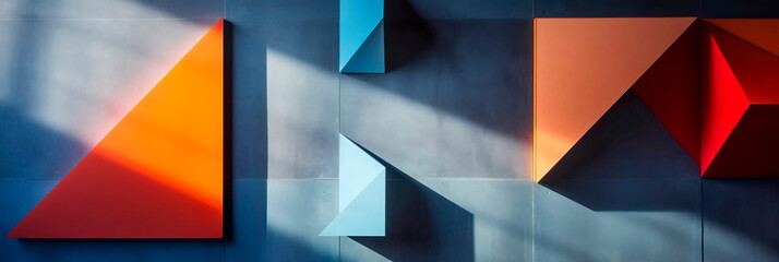 Geometric shapes and forms created by light and shadow on concrete walls.