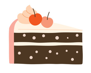 Birthday cake isolated on white background. Design for invitation or greeting card, poster. Flat hand drawn style