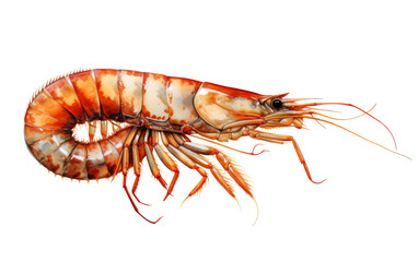 A vibrant shrimp gracefully rests on a pristine white background
