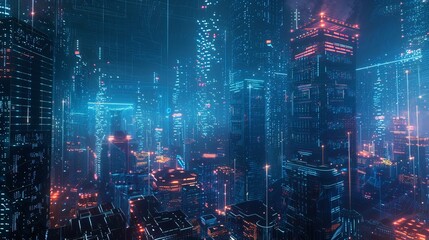 Futuristic Urban and Business Architecture Background: AI-Generated Cityscape with Skyline Silhouette