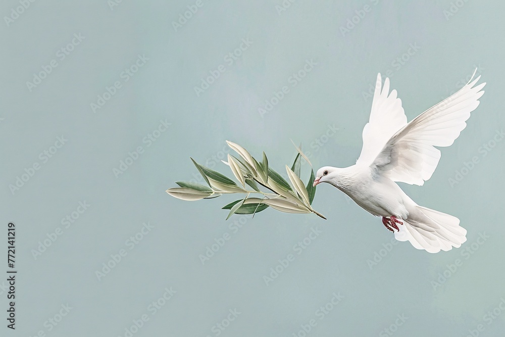Aufkleber soaring skies a white dove's delightful encounter with a branch of leaves generative ai