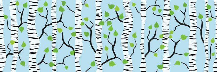Birch forest, stylized drawing, seamless pattern, vector design