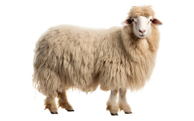 A lone sheep stands gracefully on a pristine white floor