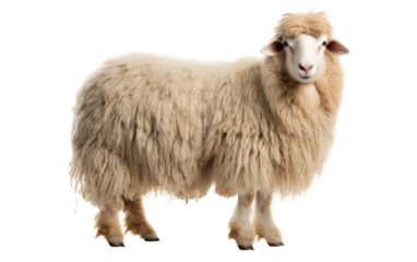 A lone sheep stands gracefully on a pristine white floor
