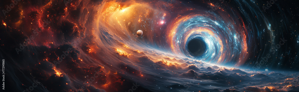 Wall mural panorama of outer space with stars, constellations, galaxies, planets and black hole