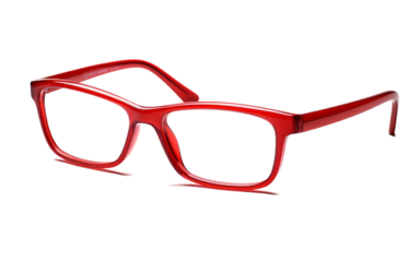 A vibrant pair of red glasses resting on a pristine white background