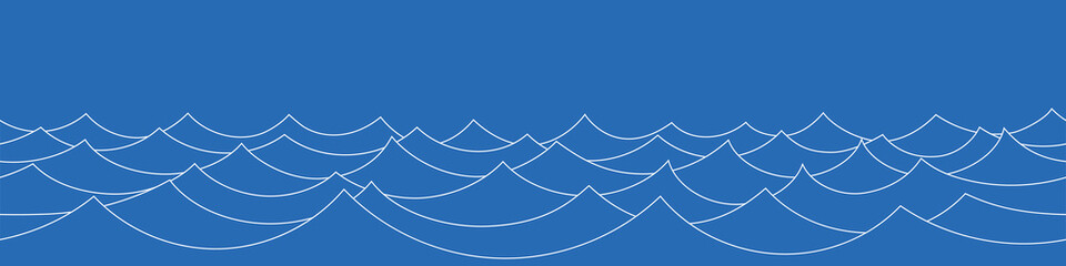 Vector drawing of waves on the sea, seamless border, isolated