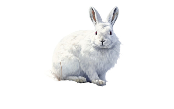 A serene scene where a white rabbit peacefully sits atop a gleaming white floor