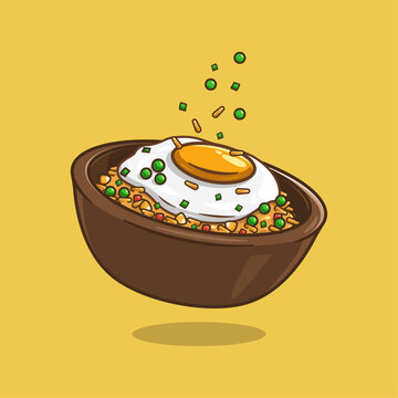 Fried Rice with Extra Fried Egg, Delicious Indonesian Dish. Food and Beverage Illustration Concept.