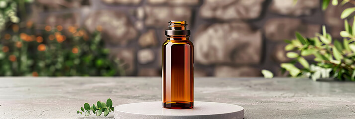 Essential Oils in Glass Bottles Surrounded by Natural Elements, Highlighting Wellness and Aromatherapy