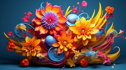 Vibrant Colors and Floral Elements 3D Sculpture Style, vibrant colors, floral elements, 3D sculpture, style