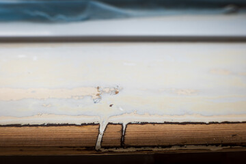 sanded wooden window board closeup during home renovation
