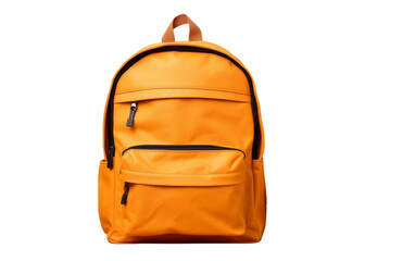 A vibrant yellow backpack with a sleek brown strap hanging on a wooden chair