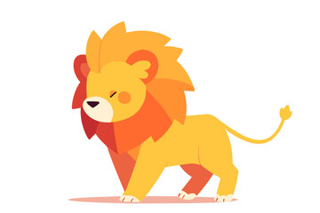 Cute and simple cartoon lion standing, king of animals. Flat vector illustration.