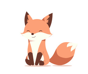 A friendly cartoon fox sitting with a smile. Charming wild predator. Flat vector illustration.