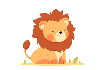 Cartoon happy lion sitting with a big smile. African exotic animal, king of jungle. Educational or kids themes flat vector illustration.