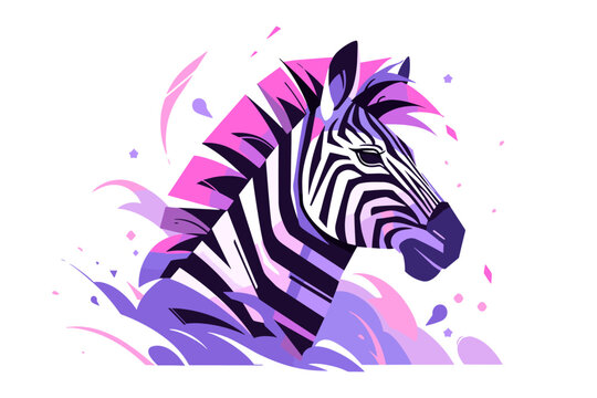 Geometric abstract zebra head purple colored. Flat vector illustration
